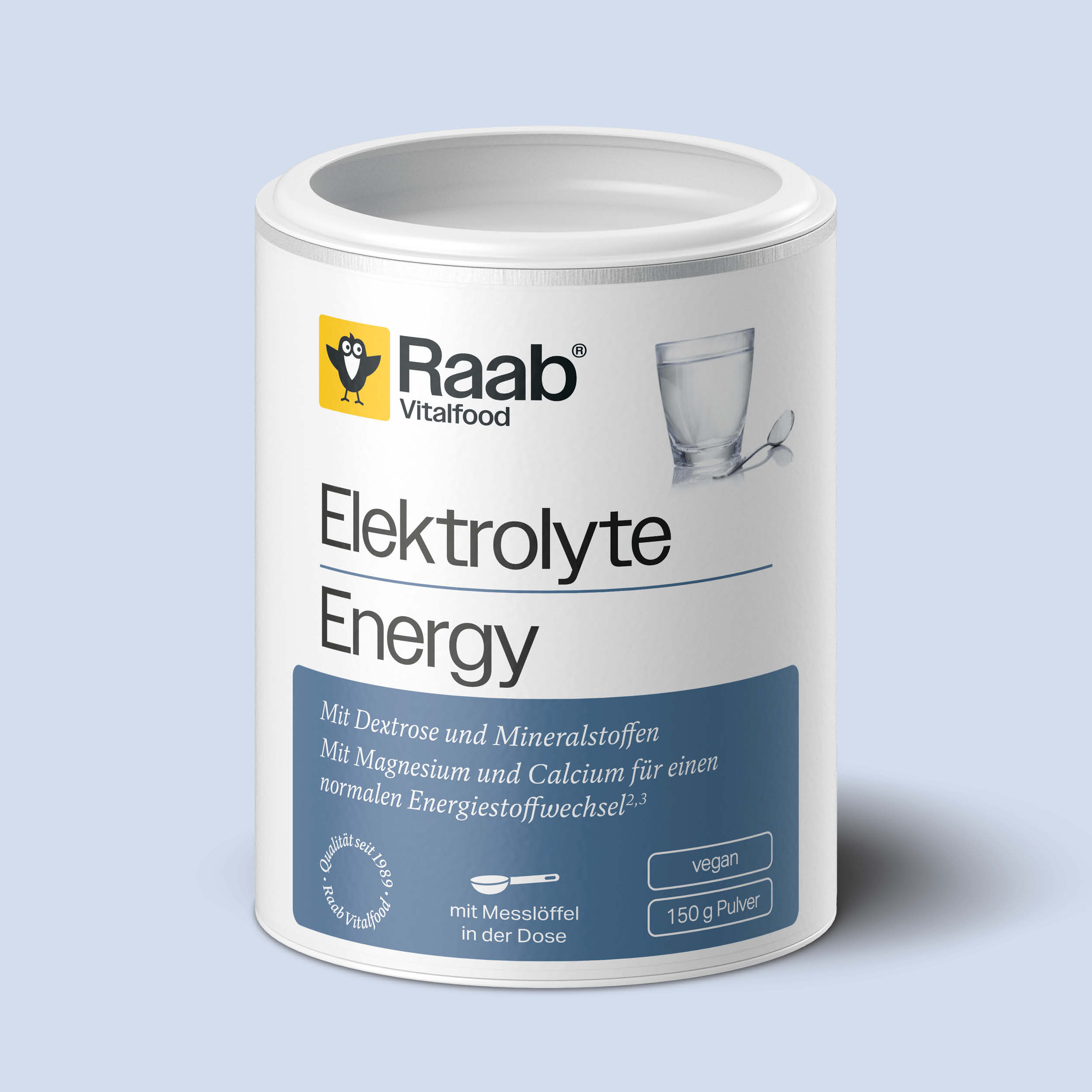 Dose Raab Vitalfood Elektrolyte Energy mit 150 g Pulver, veganes Nahrungsergänzungsmittel mit Dextrose und Mineralstoffen, Messlöffel  