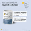 Produktdose Elektrolyte Energy mit Text zu enthaltenen Mineralstoffen wie Magnesium, Calcium, Kalium, Natrium, Chlorid und Health-Claim zur Unterstützung des Energiestoffwechsels.