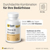 Dose Vitamin B Komplex mit Hinweis auf 100 % Tagesbedarf aller 8 B-Vitamine, EFSA-Health Claim zur einer normalen Funktion des Nervensystems und zur normalen psychischen Funktion.