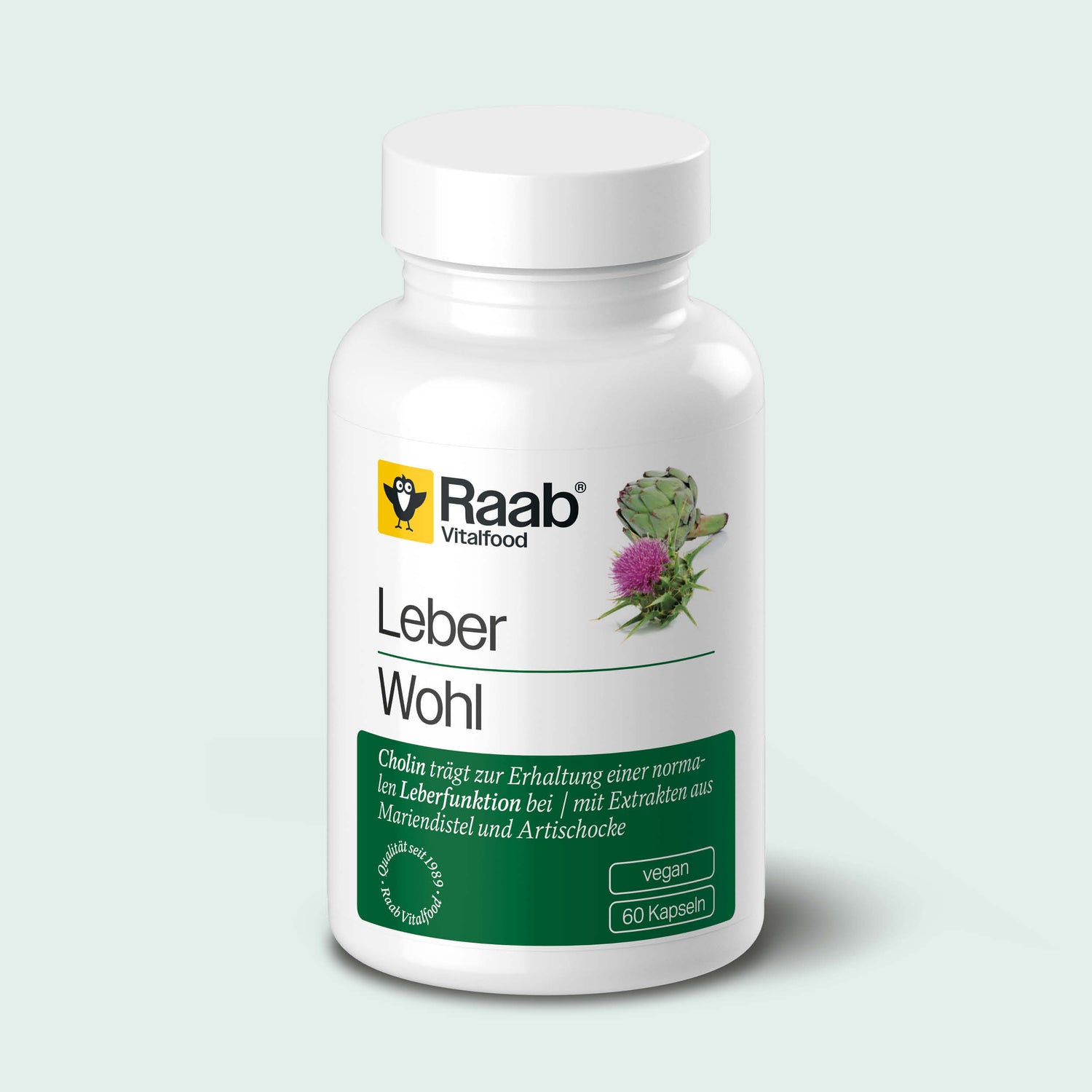 Dose Raab Vitalfood Leber Wohl mit 60 veganen Kapseln, mit Cholin zur Erhaltung einer normalen Leberfunktion sowie Extrakten aus Mariendistel und Artischocke.