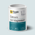 Dose Raab Vitalfood Calcium mit Magnesium, veganes Nahrungsergänzungsmittel mit Citraten im Verhältnis 2:1, 150 g Pulver mit Messlöffel.