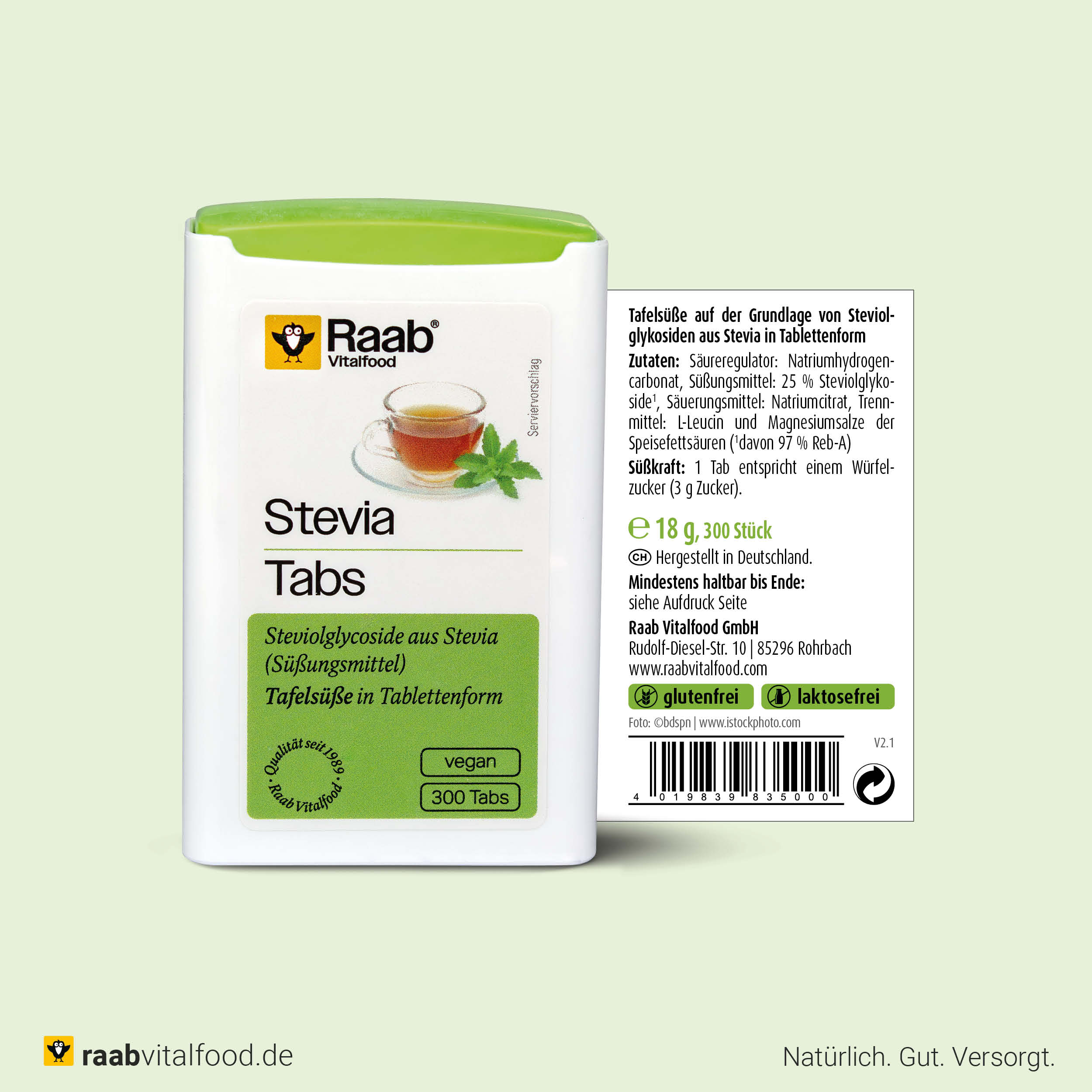 Stevia Tabs Tabletten - Zuckerfrei süßen mit 97% Reb-A Steviolglykosiden von Raab Vitalfood