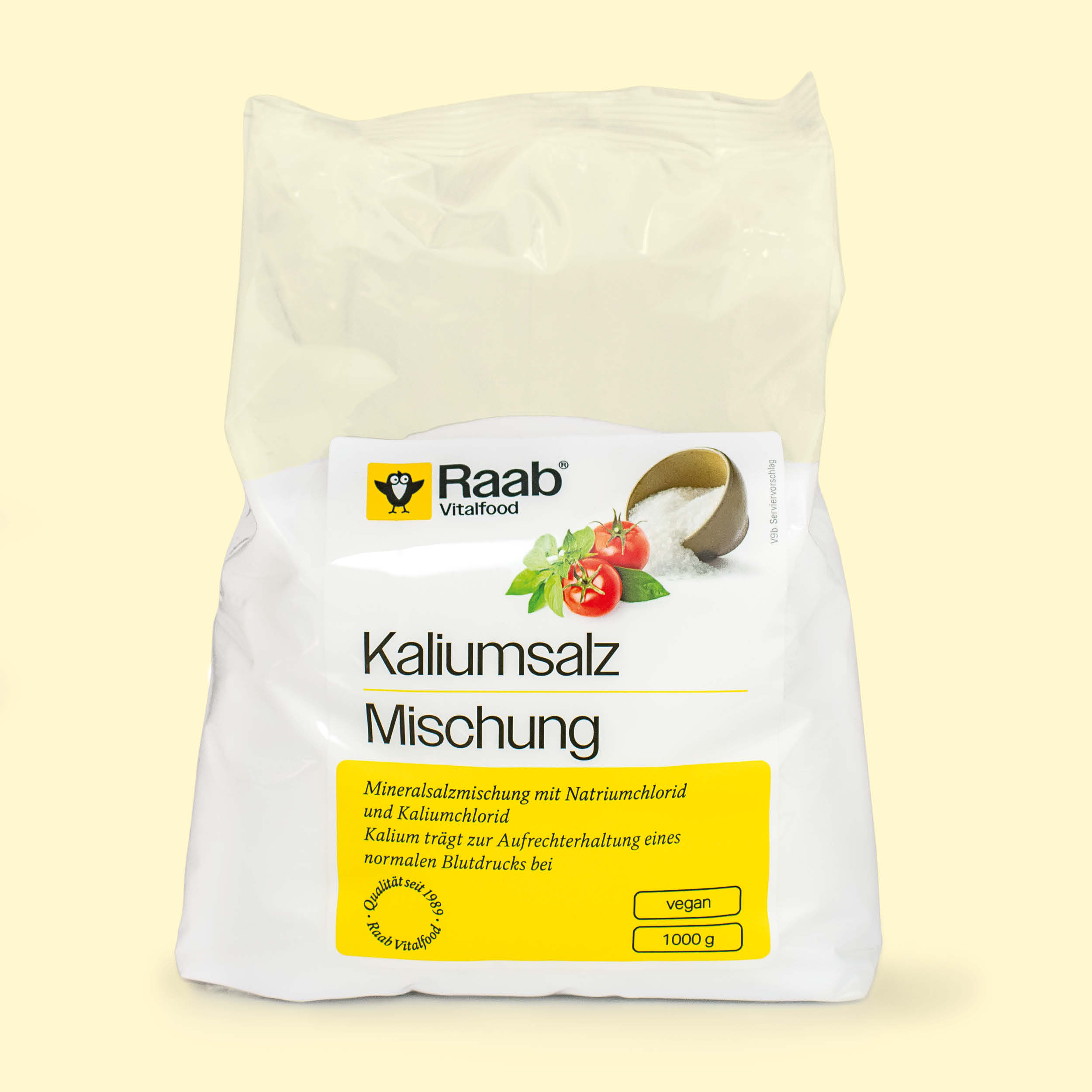 Kaliumsalz Mischung 1kg Nachfüllbeutel - Natriumreduziertes Salz mit 33% Kaliumchlorid von Raab Vitalfood