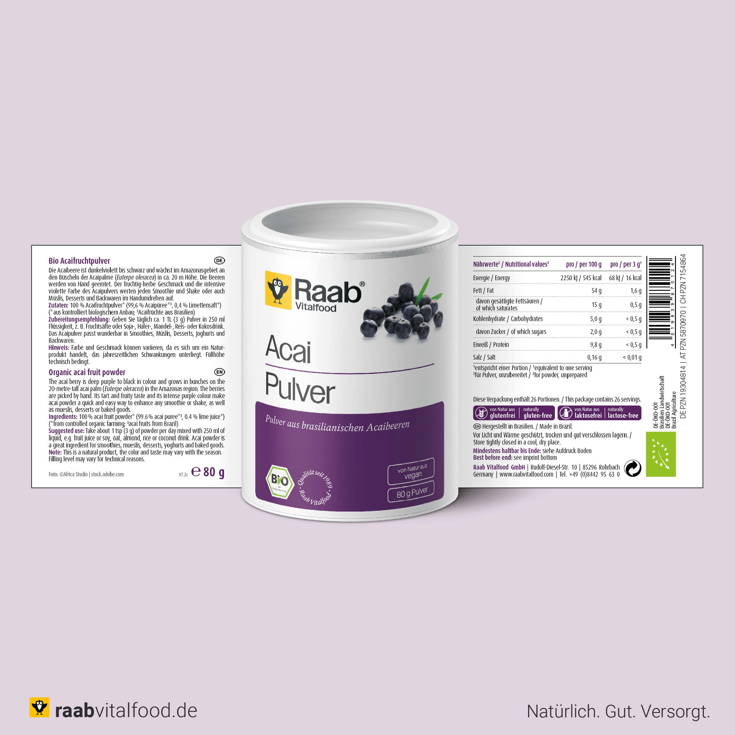 Bio Acai Pulver - Acai Berry Pulver aus kontrolliert biologischem Anbau, vegan von Raab Vitalfood