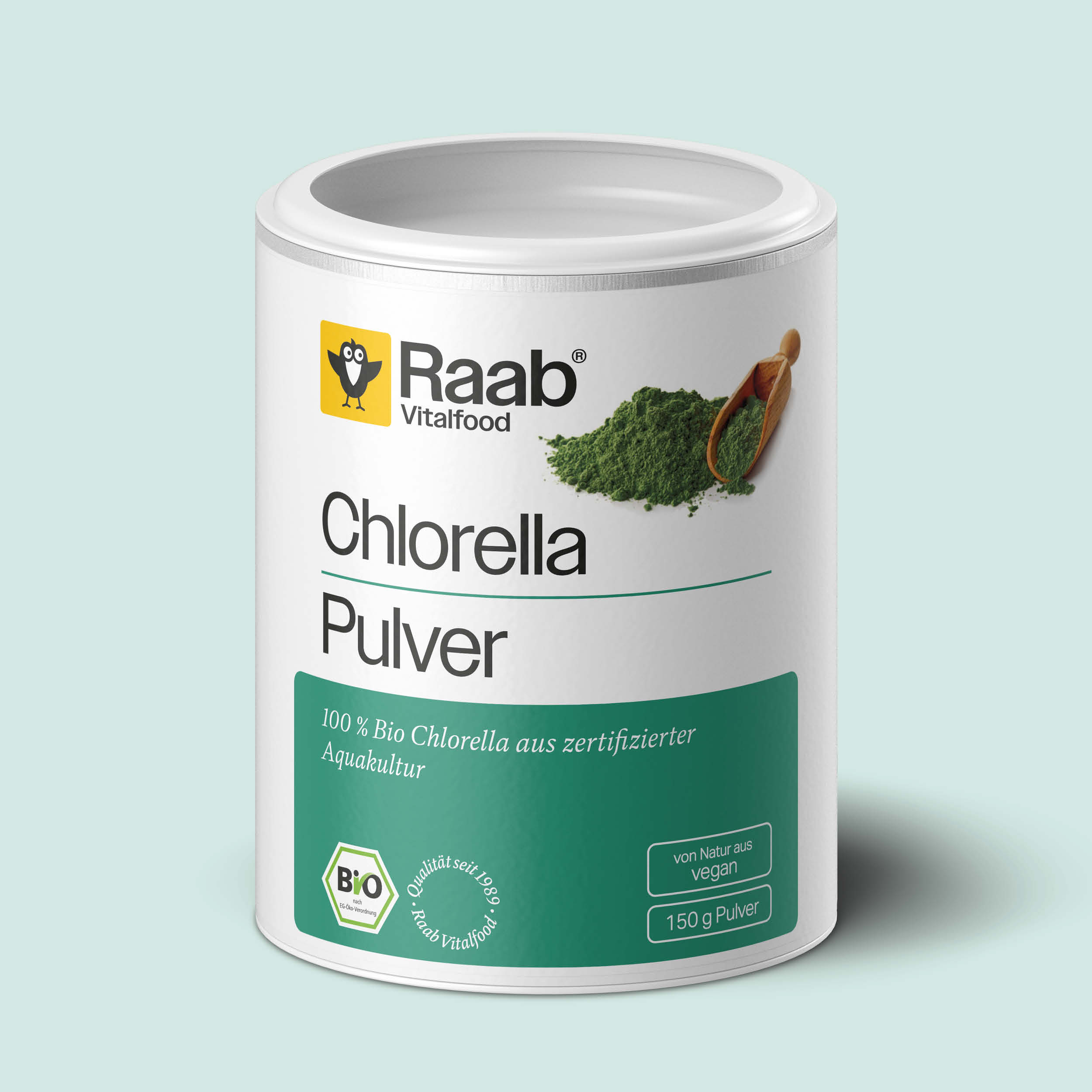 Raab Bio Chlorella Pulver 150g - 100% Chlorella Microalgenpulver aus biologisch zertifizierter Aquakultur