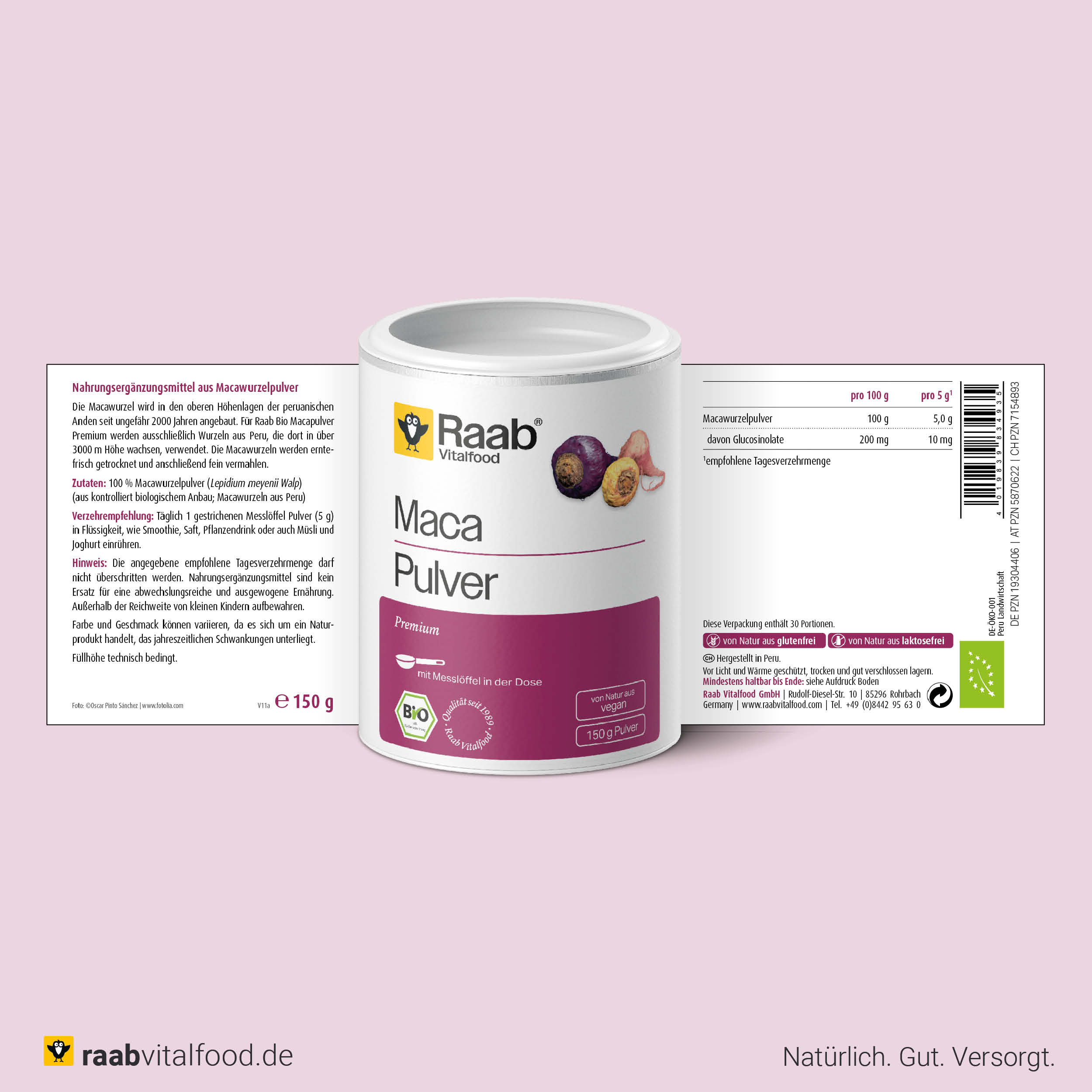 Raab Vitalfood Bio Maca Premium Pulver - Macawurzelpulver mit natürlichen Glucosinolaten in Premium Bio-Qualität