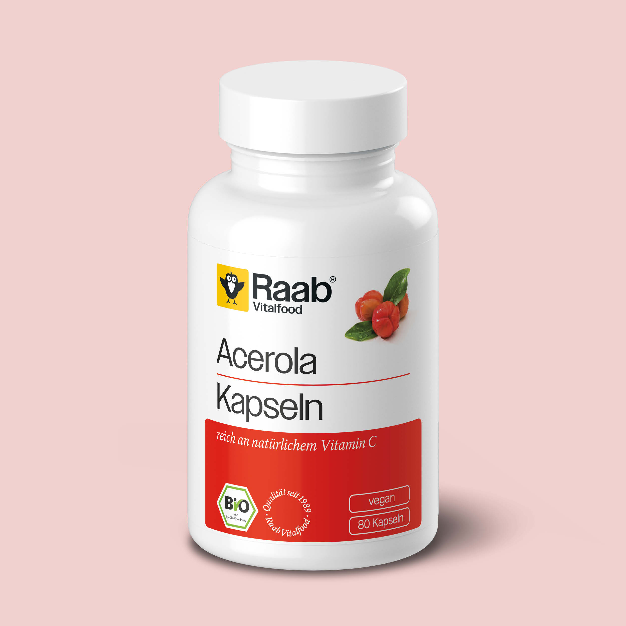 Raab Bio Acerola Kapseln 80 Stück - Acerolafruchtsaftkonzentrat aus kontrolliert biologischem Anbau, vegan