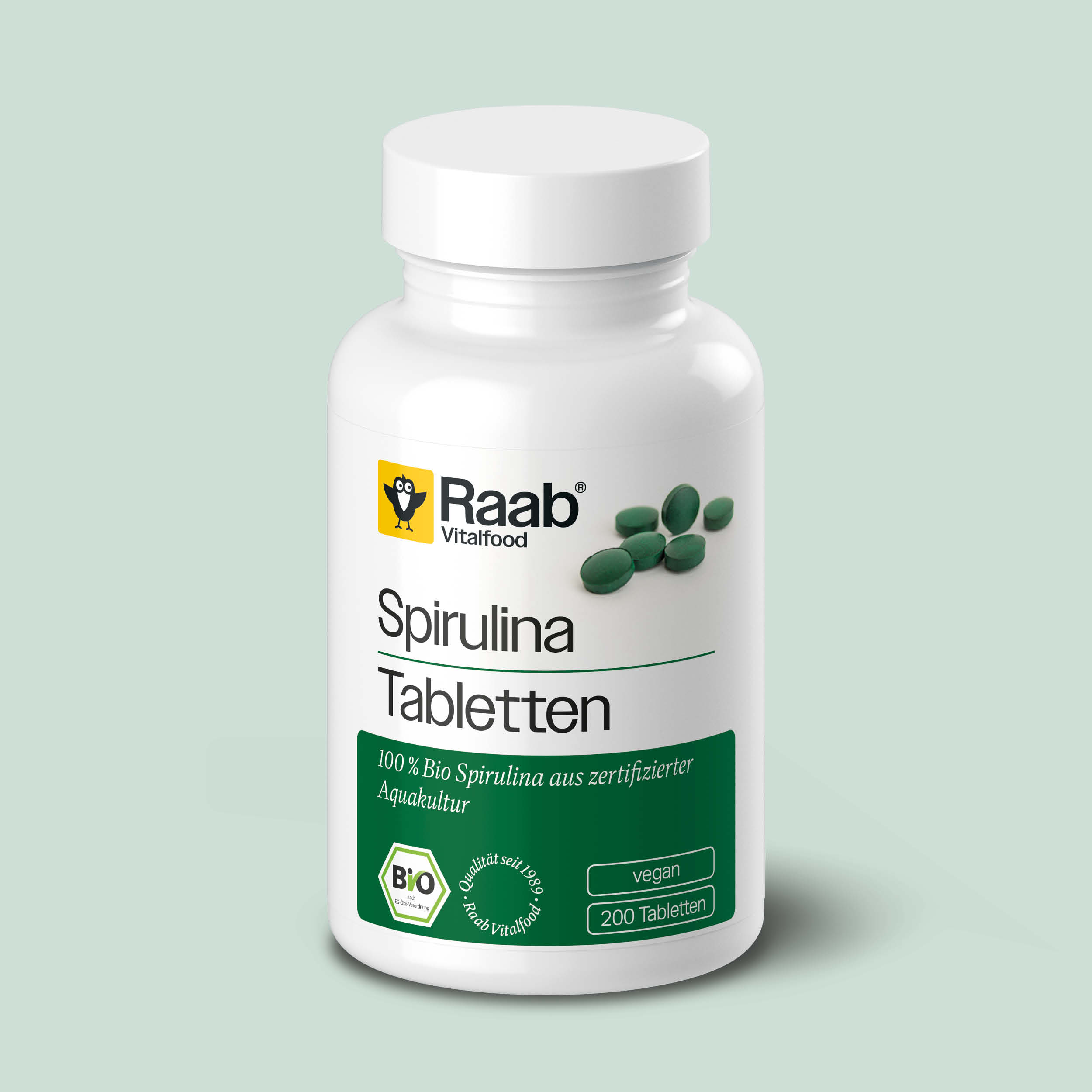 Bio Spirulina Tabletten 200 Stück - Vegan, glutenfrei und laktosefrei von Raab Vitalfood