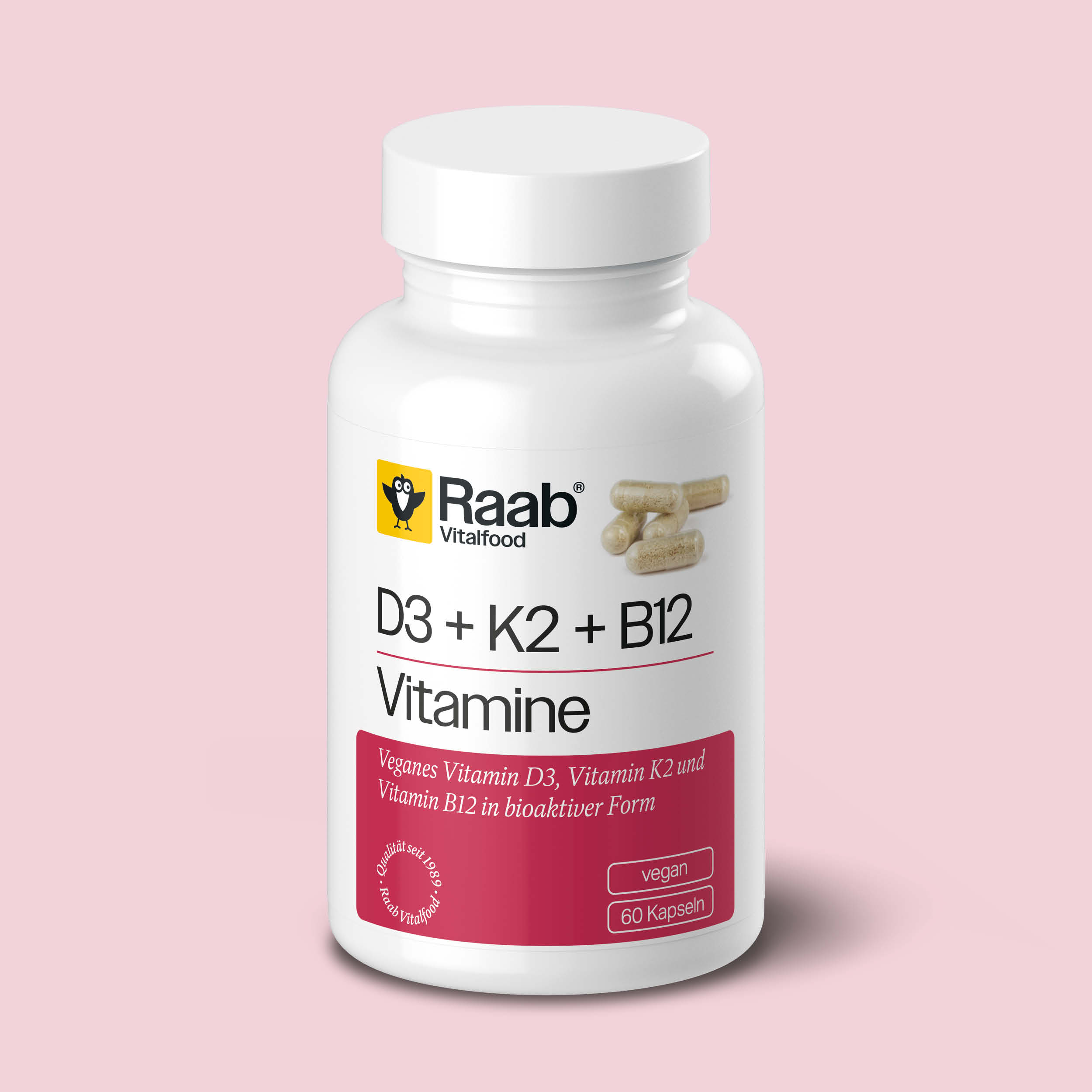 Raab Vitamin D3 + K2 + B12 Kapseln 60 Stück - Vitamin D trägt zur Erhaltung normaler Knochen bei