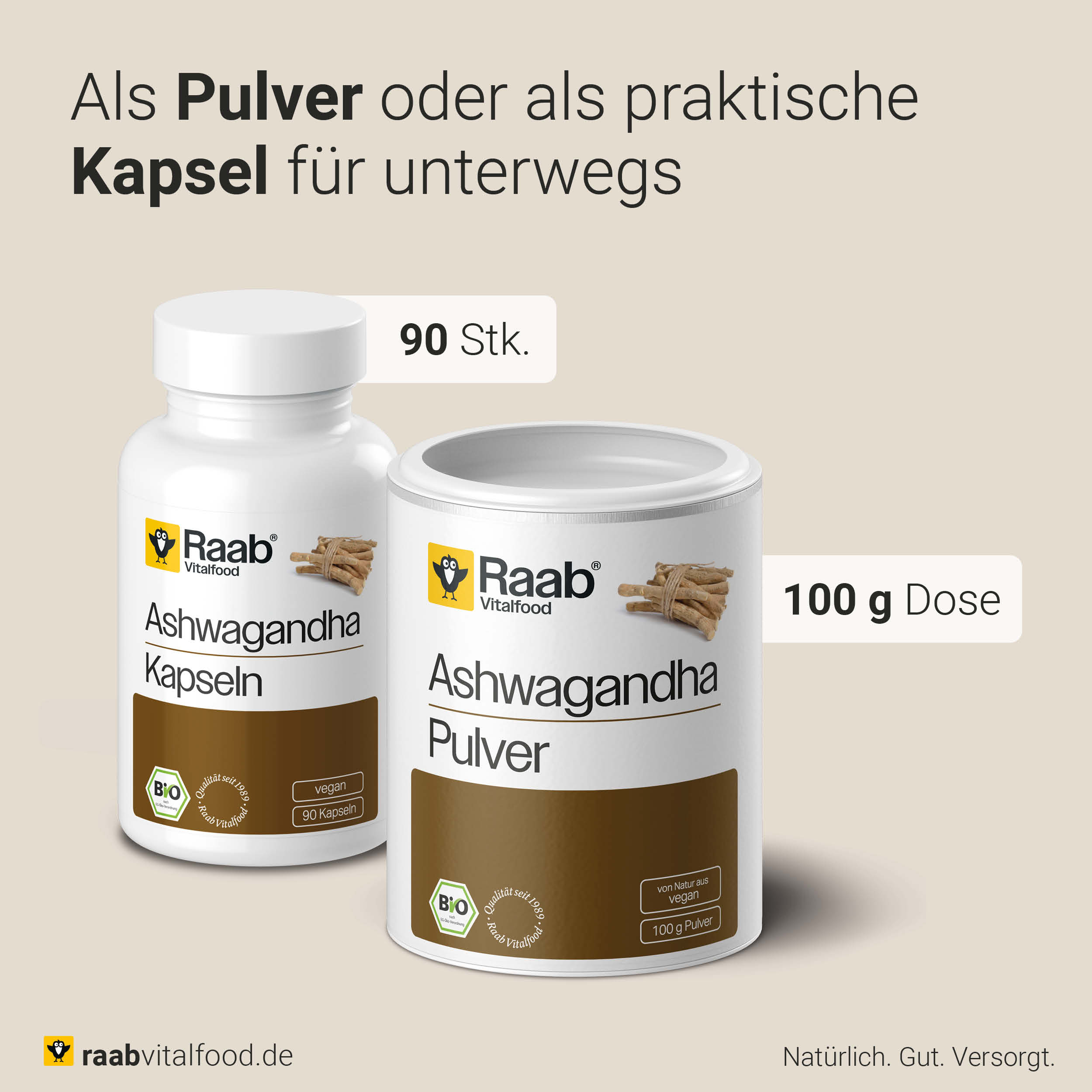 Bio Ashwagandha Pulver - Withania somnifera Wurzelpulver, vegan und glutenfrei