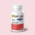 Raab Vitalfood PQQ Kapseln mit MGCPQQ® in einer weißen Dose mit 30 veganen Kapseln auf hellem Hintergrund. Enthält Pyrrolochinolinchinon (PQQ).
